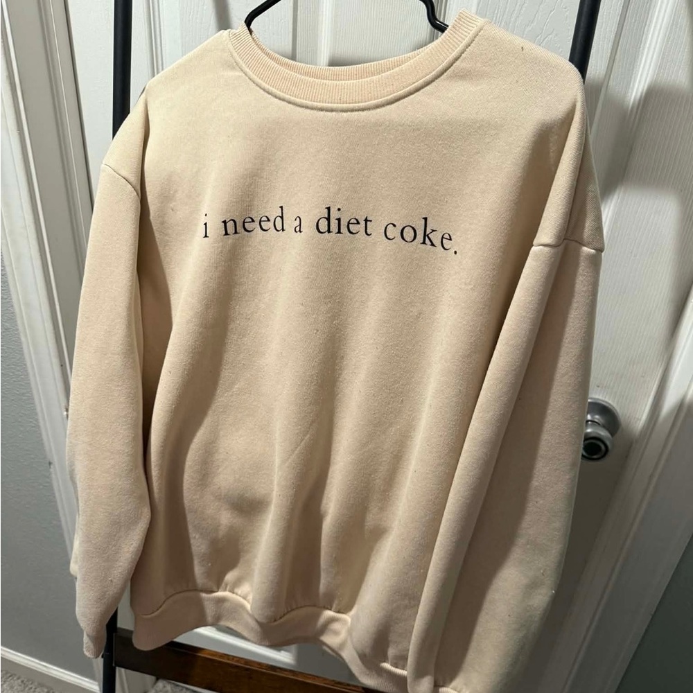 SHEIN Beige 'i need a diet coke.' Crewneck Sweatshirt